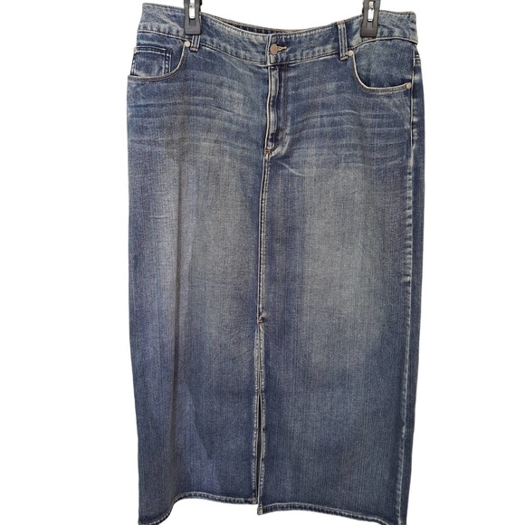 Chico's denim midi skirt size 2.5 ( L14) slit pockets ytk denim skirt minimalist - Picture 1 of 9